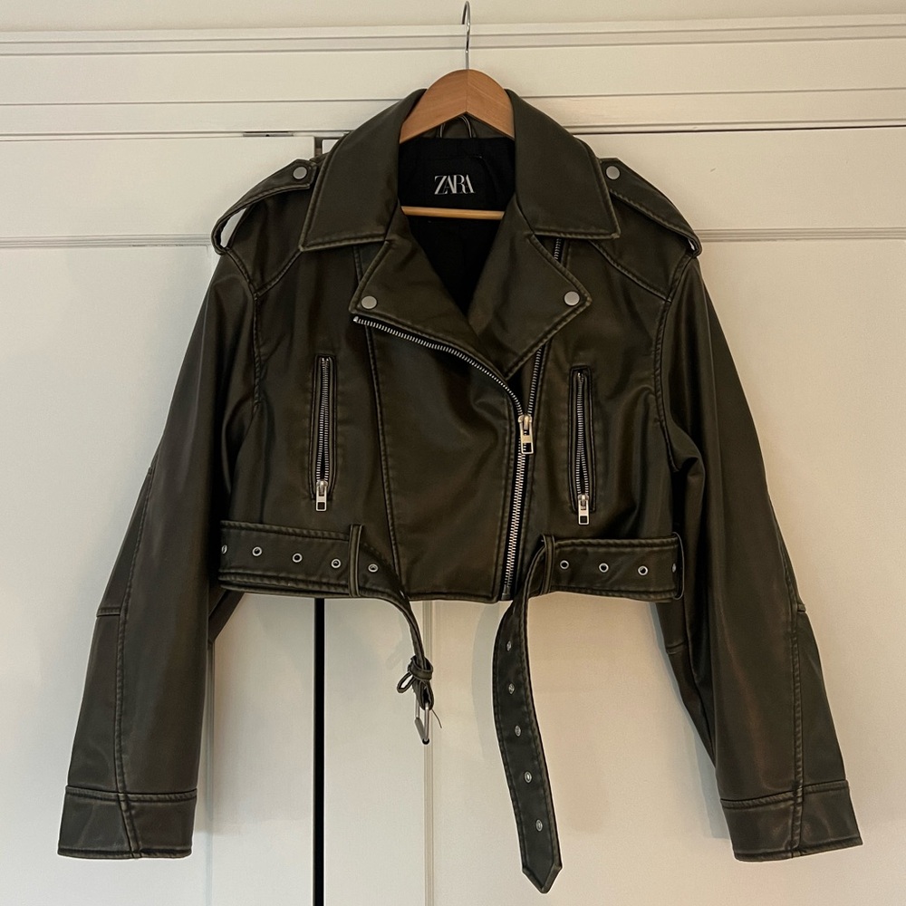 ZARA Olive/Brown Biker Jacket